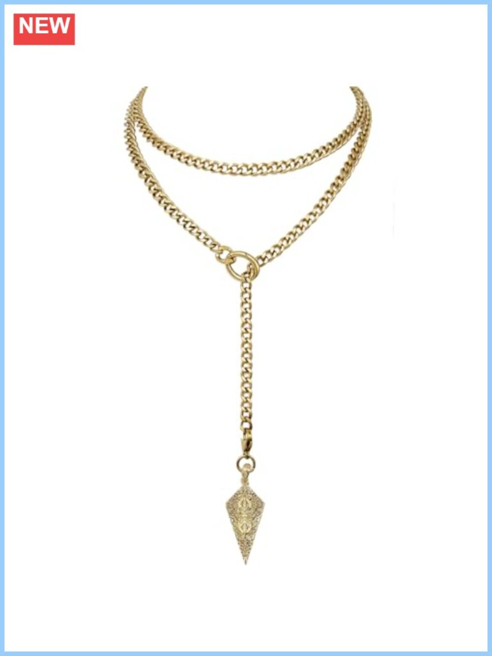 18K Gold Plated Knight's Shield Slip Chain Y-Necklace 39'' Layering